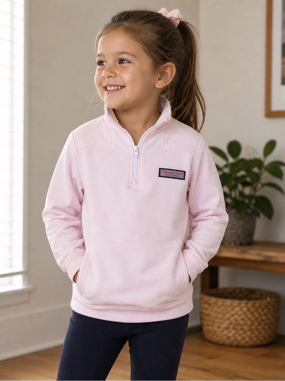 Vineyard Vines Kids Light Pink Half-Zip Sweatshirt